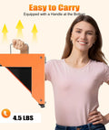 Heavy Duty Furniture Mover Dolly Set Of 4 held by a woman, orange triangular design, 4.5 lbs, showing easy-carry handle.