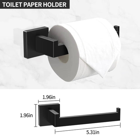 All In One 5 Piece Matte Black Stainless Steel Bathroom Hardware Set toilet paper holder 5.31 inch wall mounted detail