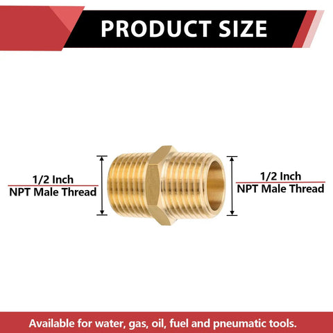 Pack Of 5 One Half Inch Brass NPT Male Hex Nipples For Copper Brass Or Iron Pipe Connections Straight Adapters Durable Corrosion Resistant
