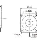 Front and side view of black HobbyUnlimited Nema 34 stepper motor, 118 mm long, 6A, 8.5 Nm (1200 oz-in).