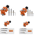 Pro Grade 3 In 1 Adjustable Wood Joinery Drill Jig Kit Precision Hole Locator Puncher with drill bits and alignment guides.