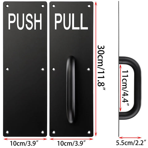 Two Sets 12 Inch Stainless Steel Door Handles For Wall Mounted Push Pull Plates With Screws, rust resistant and durable black finish
