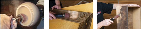 Woodworking Sanding And Polishing Motor With Dual One Sixteenth To Three Eighths Inch Chucks in use on various wooden surfaces.