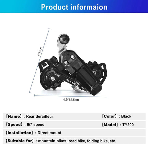 RD-TY200 6 To 7 Speed Rear Derailleur Direct Mount For Mountain Bikes Heavy Duty Steel Construction Easy Install SIS Index