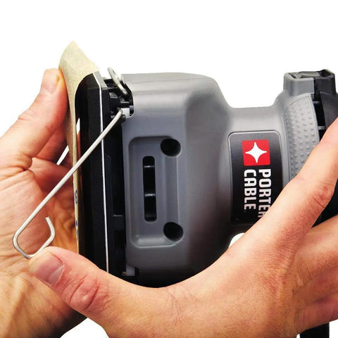 Palm Sander 1 Quarter Sheet 380 With 2.0 Amp Motor, 13,500 OPM being used for home finishing