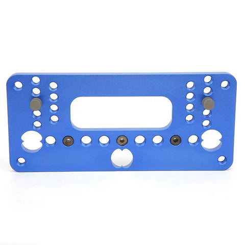 Dead Simple Precision Woodworking Jig Hole Opener Puncher Aluminum Alloy Locator Tool With Screwdriver showing blue aluminum alignment jig.
