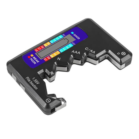 2 Pack Universal Battery Tester Checker Black For C D 9V AA AAA 1.5V Button Cells And Household Batteries Monitor Meter Ready For Home DIY Projects And Everyday Tech Maintenance compact black plastic battery tester for AA, AAA, C, D, 9V and button cells
