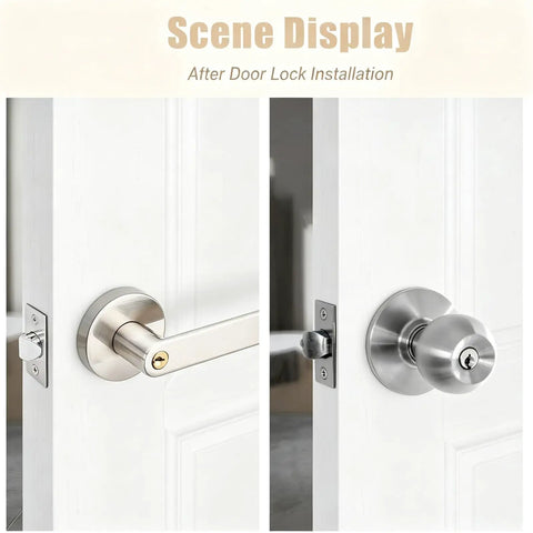 Completed installation shown for Door Lock Installation Kit With Hole Saw Set For Wood And Metal Doors Guide Template Pro Grade.