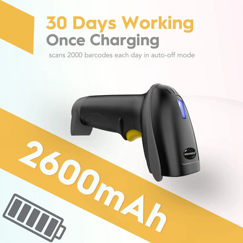 Long Range Wireless 1D Barcode Scanner With USB Receiver, 400m Open Air and 100m Indoor Range, All Day Battery Life With 2600mAh