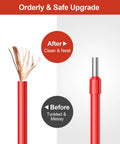 All In One Wire Ferrules And Terminals Kit With Insulated Sleeves, 260 Pcs, For AWG 22 To 8, showing Before and After wire installation.