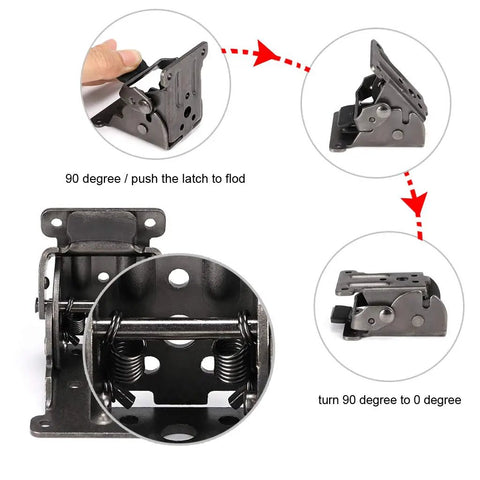 Premium Heavy Duty Folding Table Brackets 4 Pack Rock Solid Collapsible Shelf Supports showing folding mechanism and latch design.