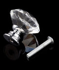 100 Pack Clear Acrylic Cabinet Handles With Zinc Alloy Base 30mm Crystal Drawer Pulls For Kitchen Cabinets And Wardrobes Heavy Duty Furniture Hardware showing one clear crystal pull with screw.