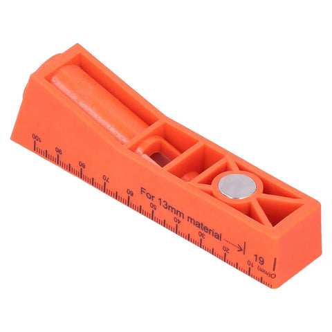 Hella Precise Pocket Hole Jig Kit With Metal Step Drill Bit And Hex Wrench Plus Screwdriver For Smooth Woodworking Jobs showing an orange measuring tool for 13mm material.