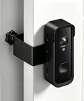 Built Like A Tank Anti Theft Security Enclosure For Blink Battery Doorbell 2K Plus mounted on a door with heavy duty clamp.