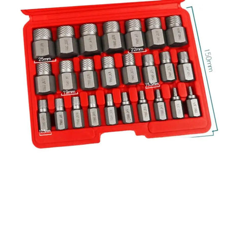 Rock Solid 25PC British System Screw Extractor Kit Made From Tough Molybdenum Steel For Torquing Stubborn Hex Bolts And Studs On Classic UK Spec Cars, red case