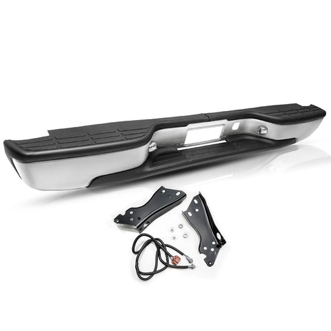 Chrome rear step bumper assembly with brackets and wiring harness for 1999–2006 Chevy Silverado and GMC Sierra 1500/2500