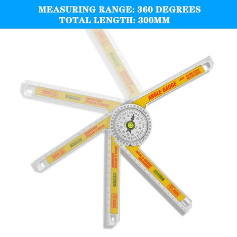 Job Site Ready Miter Saw Protractor And Angle Finder Ruler Featuring 360 Degree Gauge Scale with 300mm length for carpentry use.