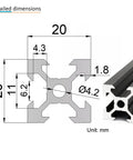 Two Pack 300mm 2020 Series V Slot Aluminum Extrusion Profiles European Standard For 3D Printer Frame And Linear Rail Build Kit dimensions