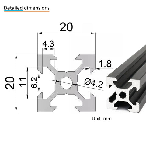 Two Pack 300mm 2020 Series V Slot Aluminum Extrusion Profiles European Standard For 3D Printer Frame And Linear Rail Build Kit dimensions