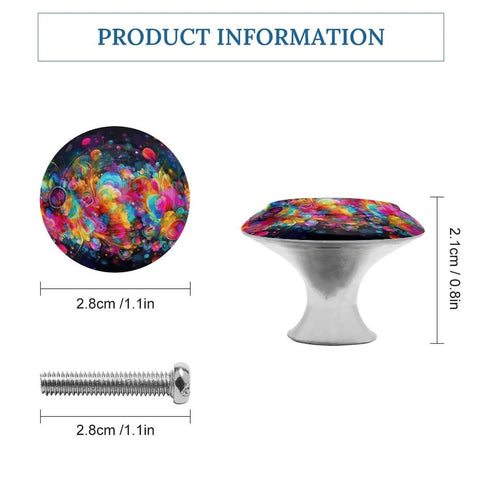 Bright Colorful Round Art Cabinet Knobs 2 Pack with Screws, 1.1in dia, stainless steel for dressers, cabinets, kitchen doors.