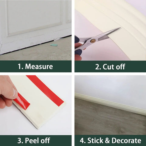 Upgraded Hardened Baseboard Trim Peel And Stick Self Adhesive Vinyl Wall Base For Floor And Chair Rail No Mess Easy Install