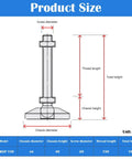 Product size diagram for No Hassle Heavy Duty Adjustable Carbon Steel Leveling Feet Set Of Four With Beefy D80 Threaded Lifting Design.