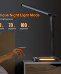 LED Desk Lamp With Wireless Charger And USB Port, Built-In Clock, Alarm, Date And Temp in black finish, night light mode