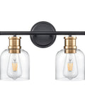 Dual Matte Black Wall Sconce Lights For Bathrooms With Clear Glass Shades And Antique Brass Finish, Modern Farmhouse Vanity Lighting