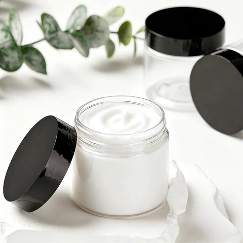 12 Pack 4 Oz Clear Plastic Sample Jars With Heavy Duty Black Screw Top Lids Super Portable Travel Cosmetic Storage Containers Perfect For Giveaways And Retail Displays A Total Bang For Your Buck Value Set