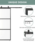 Clear Tempered Glass Barn Door 36 Inch By 84 Inch With Carbon Steel Frame Pre Drilled Panel Sliding Door Kit With 6 Ft Hardware And Soft Close Easy To Install No Carpentry Needed shown with carbon steel frame details
