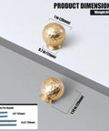 Dimensions of Champagne Bronze Cabinet Knobs Set 6 Pack, Modern Hammered Ball Drawer Pulls specified on a grey background.