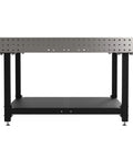 Heavy Duty Welding Fixture Table With Storage Shelf 60 By 60 By 36 Inches with precision laser cut holes and coated legs.