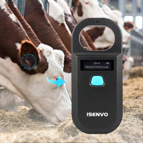 Rechargeable Pet Microchip Scanner RFID EMID Reader 134 2kHz And 125kHz Chip Detector used on cows in a barn