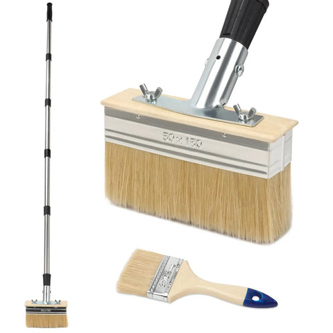 Long Handle Deck Stain Brush With 59 Inch Telescoping Pole 6 Inch Wide Stain Applicator For Outdoor Wood Decks Fences Patios Walls And Furniture Includes 3 Inch Detail Brush For Tight Spots