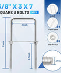 Beefy Heavy Duty Square U Bolts Kit With Frame Plates And Nuts Three Eighths Inch Diameter By Three Inch Wide By Seven Inch Long