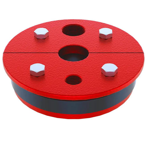 Built Tough Cast Iron Well Seal For Six Inch Casing With One And A Quarter Inch Single Drop Pipe, red finish with bolts