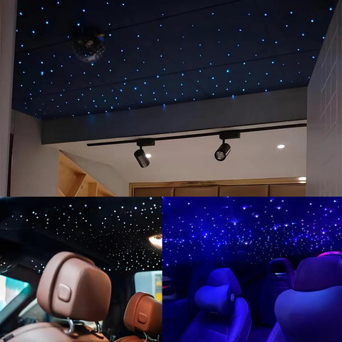 16W Small Fiber Optic Star Ceiling Kit With 200 Fibers And 9.8 Ft Of Optical Fiber, Remote Control And App Control, Music Activated Twinkle Lights For Car And Home, Hidden Light Engine, 13 Static Colors
