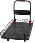 2 In 1 Silent TPR Wheels Hand Truck With Steel Wire Fence And Large Platform For Heavy Duty Hauling, Converts From Flat Cart To Caged Carrier, Easy Maneuver, Durable Steel Frame For Home, Shop, And Job Site. flat cart with steel wire cage and large platform