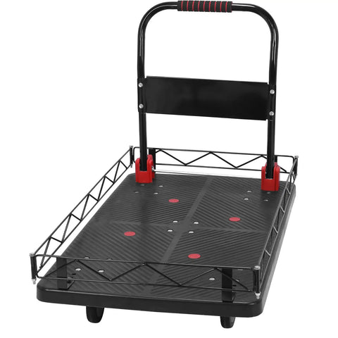 Heavy Duty Folding Platform Truck With Removable Steel Fence Cage For Flatbed Transport And Hauling Large Bulky Loads In Warehouses Or Yards This Workhorse Makes Heavy Lifting A Breeze, black platform cart with steel fence cage
