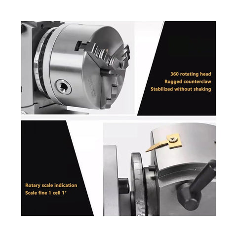 Universal Indexing Head For Milling Machines With Interchangeable Index Plates and Direct Fit Mount close-up view of rotating head.