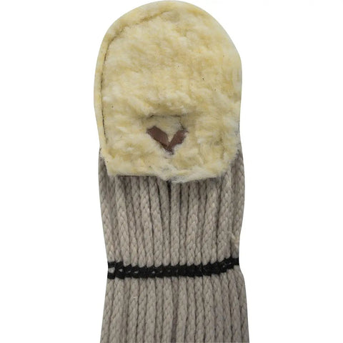 Close-up of Ring Master Fleece 2 Leather And 100 Percent Sheepskin Leather Ties in brown, horse tack gear detail.