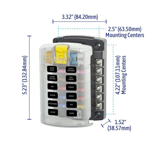 ST Blade Fuse Block 12 Circuit With Cover For 24 Hour Marine Electrical System Up To 100 Amps 32V DC Power Distribution Block
