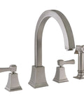 Torino Classic Modern 2 Handle Kitchen Faucet With Side Sprayer Satin Nickel Finish 4 Hole Deck Mount 1.8 GPM Dual Handles