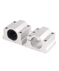 Two silver aluminum SCS8UU linear motion ball bearing bushings for 8mm shafts (front and side views).