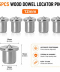Pro Grade Heavy Duty Dowel And Tenon Center Transfer Plugs Set With Sharp Point One Half Inch Dowel Centering Pins, 12mm steel pins