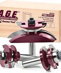 Pro Grade Cove Raised Panel Router Bit Set With Back Cutter Half Inch Shank Three Piece For Door Stiles And Rails Two Flute Carbide Tipped Bits With Armor Coat Includes Hardwood Storage Case showing three router bits and storage case.