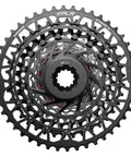 XPLR 13-Speed Cassette 10-46T for Gravel Cycling, close-up of beefy steel cogs, showcasing lightweight and corrosion-resistant design