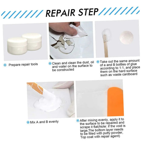 Tile Repair Kit For Ceramic Surfaces DIY Ready 100g With A And B Activators Quick Drying Epoxy Adhesive Paste Repair Steps