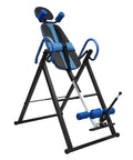 Blue and black inversion table for back pain relief with a 330lb capacity, decompression stretcher for home therapy