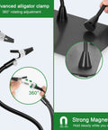 Desk Magnifier With Light And Stand Flexible Gooseneck Magnifying Lamp With 5X And 10X Lenses showing 360° clamp adjustment